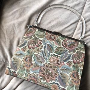 Vintage purse w lucite handle 3way with snap clasp